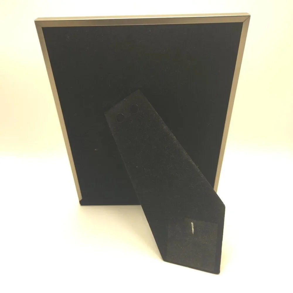 5x7 Brushed Silver Tone Metal Photo Frame Floral Scroll Cutout Tabletop